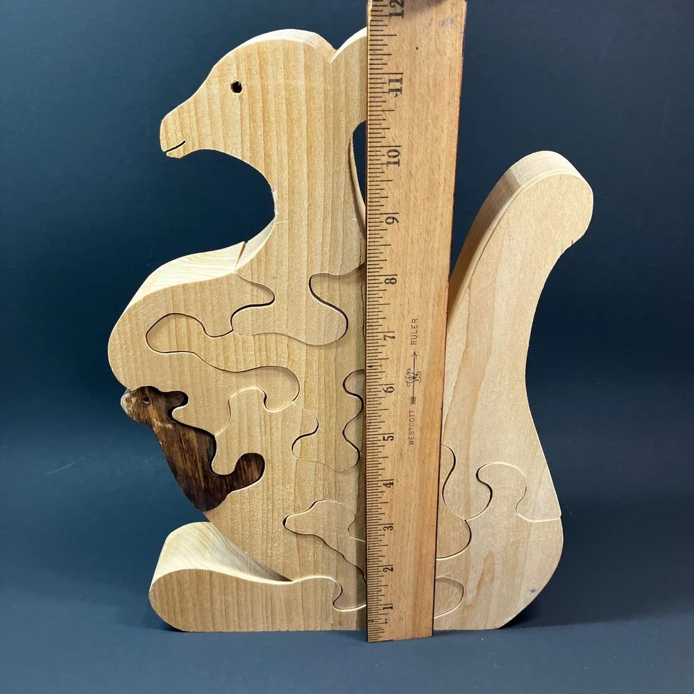 Wooden Jigsaw Puzzle Kangaroo with Joey 11.5in Natural Handcrafted Unbranded